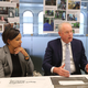 Starbucks CEO Kevin Johnson and COO Rosalind Brewer visited the Philadelphia newsroom Tuesday as the chain closed its stores for unconscious bias training.